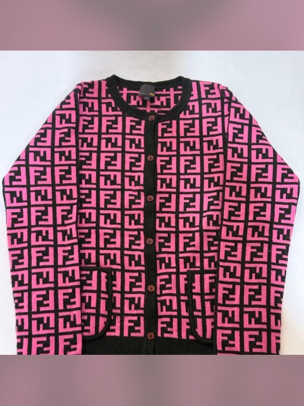 Fendi Black & Pink FF Logo Knit Cardigan